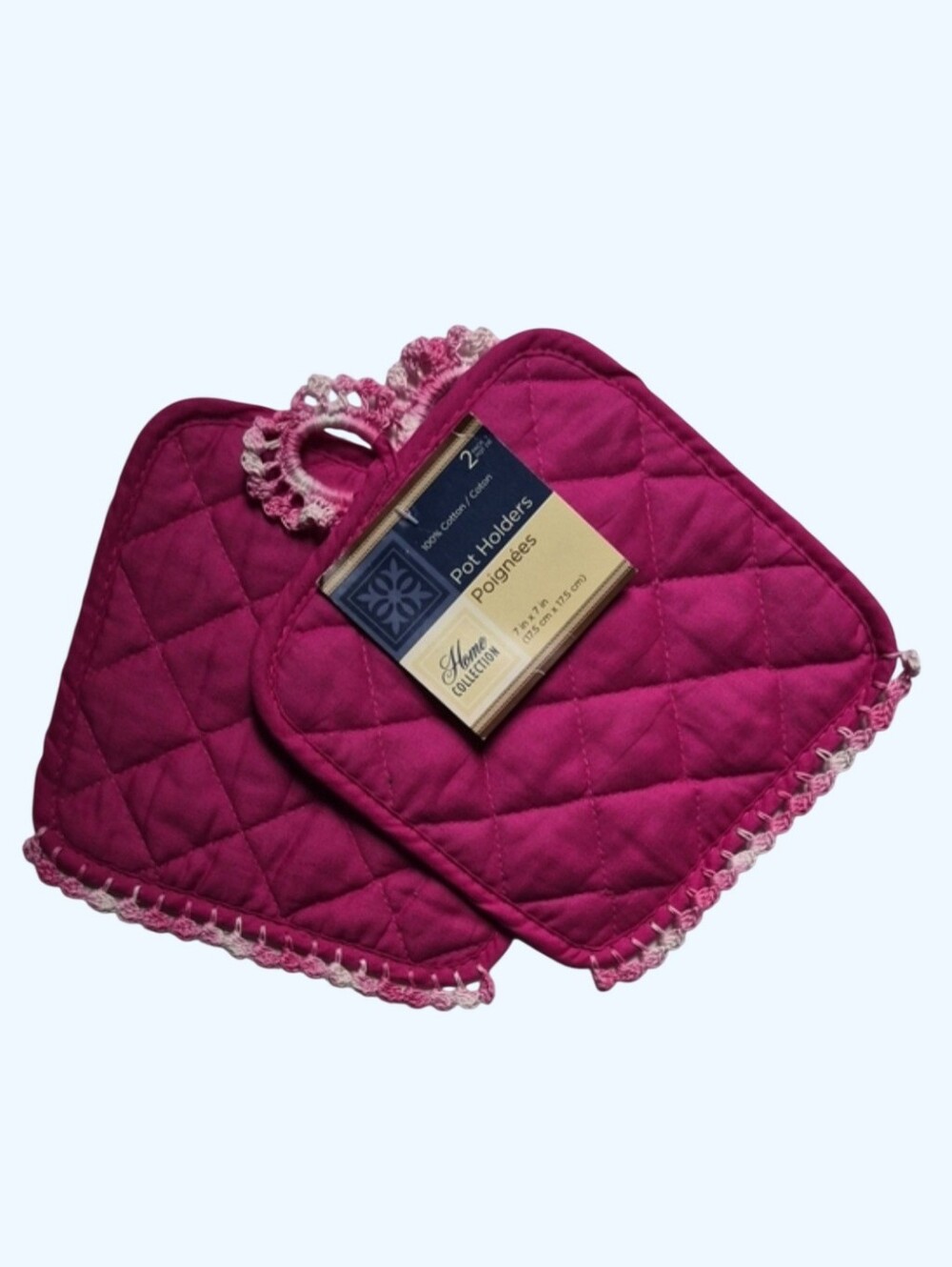 Pink Hanging Potholder Square Set of 2-Handmade